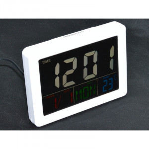 Ceas digital de camera, masa, birou, Electronic, LCD, LED, GH-2000WJ, Alb/Negru