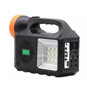 Kit solar de iluminare GD Times GD-102, 3 becuri LED, boxa BT, FM radio, 80W, powerbank, 5000mAh