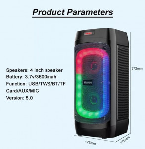 Boxa portabila cu microfon, bluetooth, mp3, radio FM, Card TF, AUX, Afisaj LED, microfon, telecomanda, LED RGB - ZQS-4245