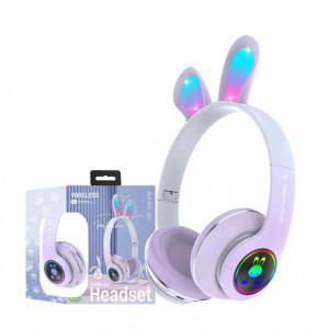Casti pliabile bluetooth cu urechi de iepure, stereo, LED, Radio FM, Card, PM-08 - LED-uri colorate pentru un aspect atrăgător