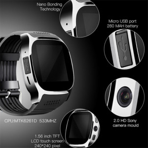 Ceas Smartwatch T8 cu Functie Apelare, SMS, Camera, Bluetooth, Pedometru, Monitorizare somn