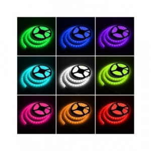 Kit banda led RGB, multicolor, Telecomanda 24, Transformator 2A, taste cu IR, Lungime 5m, 300 LED-uri