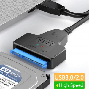 Adaptor USB la SATA, Pentru HDD - SSD, Plug and play, 25cm, indicator led, Negru