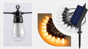 Ghirlanda luminoasa exterior cu mini panou solar, lumina alb cald si efect de flacara, 10 becuri, 10 m, S14-EF