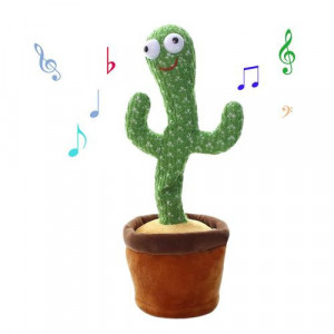 Jucarie Cactus Vorbitor si Dansator, pentru copii cu 50 melodii, Acumulator si Cablu USB, Danseaza, Canta, Vorbeste si Inregistreaza, Inaltime 34cm, Verde