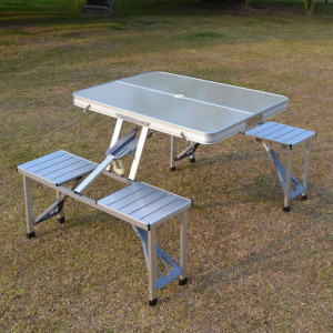 Masa pliabila picnic tip geamantan, 4 scaune, Aluminiu, Gri