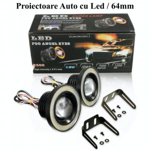 Set 2 Proiectoare ceata universale Lupa LED Auto Angel Eyes 64mm