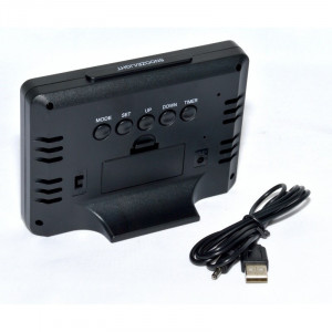 Ceas digital de camera, masa, birou, Electronic, LCD, LED, GH-2000WJ, Alb/Negru