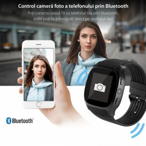 Ceas Smartwatch T8 cu Functie Apelare, SMS, Camera, Bluetooth, Pedometru, Monitorizare somn