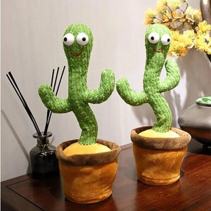 Jucarie Cactus Vorbitor si Dansator, pentru copii cu 50 melodii, Acumulator si Cablu USB, Danseaza, Canta, Vorbeste si Inregistreaza, Inaltime 34cm, Verde