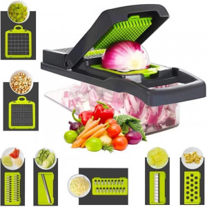 Razatoare multifunctionala manuala, Veggie Slicer, 16 accesorii incluse, lame din otel inoxidabil, Pentru legume si fructe, gri