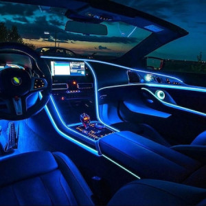 Banda led neon auto, lumina ambientala cu droser si mufa bricheta, flexibila, 12V, 2m, albastru