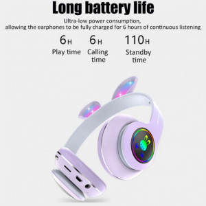 Casti pliabile bluetooth cu urechi de iepure, stereo, LED, Radio FM, Card, PM-08 - Slot pentru card pentru muzica ta preferată