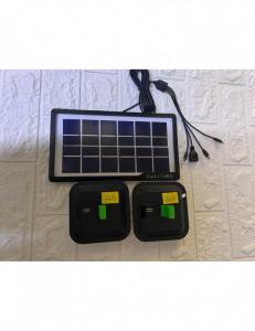 Kit panou solar pentru incarcare dispozitive cu 2 proiectoare 2x15W si functie de baterie externa, GD-30