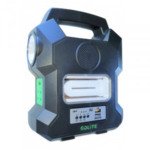 Kit solar portabil Gdlite GD-1000A, USB, bluetooth, incarcare telefoane, radio FM, MP3, 4 becuri incluse, Negru