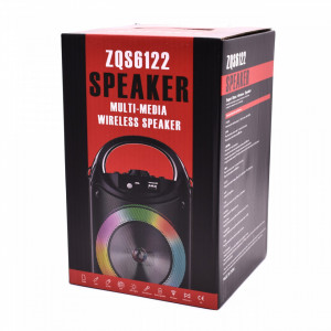 Boxa Portabila 4" cu Bluetooth, FM, USB, SD Card, AUX, ZQS-6122, Maner Transport, Microfon si Telecomanda, Lumini Led, Neagra