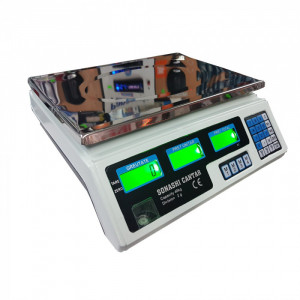 Cantar electronic 40 kg, acumulator 4ah, incarcare rapida, digital, cuva inox, afisaj electronic dublu, autonomie mare, pentru fructe si legume