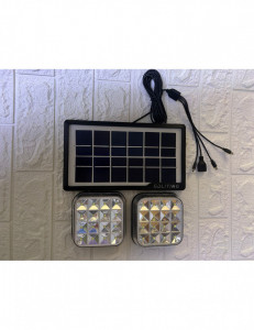Kit panou solar pentru incarcare dispozitive cu 2 proiectoare 2x15W si functie de baterie externa, GD-30