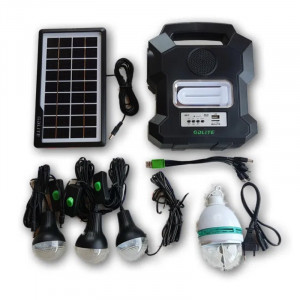 Kit solar portabil Gdlite GD-1000A, USB, bluetooth, incarcare telefoane, radio FM, MP3, 4 becuri incluse, Negru