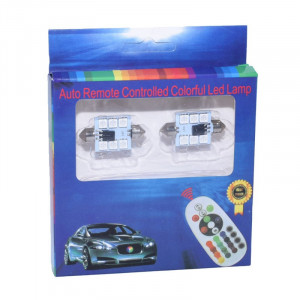 Led Auto interior, RGB, 39mm, Telecomanda, 12V, 1W 