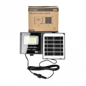 Proiector solar cu panou si telecomanda, putere led 30 w, GD-070, GdTimes, IP67 culoare negru