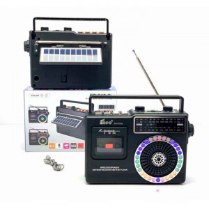 Radio portabil cu acumulator si panou solar, Bluetooth, baterii, lumini disco, USB, TF, AM, FM, SW, FP-318-S