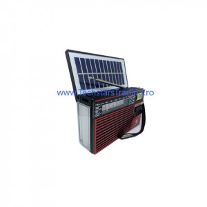 Radio solar cu panou solar și lanterna, bluetooth, acumulator 3.7v 18650, USB, TF, AM, FM, SW, lampa led, KTF-1440.