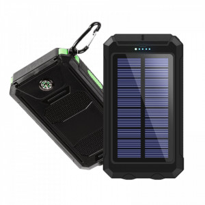 Baterie externa solara, 30000 mAh,2x USB,1x Micro USB, QuickCarge, Capac de praf, lluminat cu LED, Compass, 5V2A,140x75x20mm