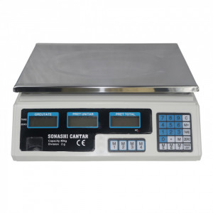 Cantar electronic 40 kg, acumulator 4ah, incarcare rapida, digital, cuva inox, afisaj electronic dublu, autonomie mare, pentru fructe si legume