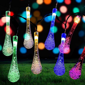 Ghirlanda solara exterior, 30 LED RGB, stil picaturi de apa, 6M, IP65, multicolor