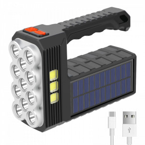 Lanterna LED, cu incarcare solara si USB, 3 moduri, 11 leduri, ST-11, IP44, culoare negru