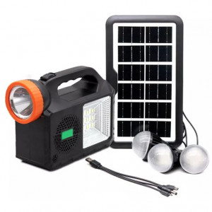 Kit solar de iluminare GD Times GD-102, 3 becuri LED, boxa BT, FM radio, 80W, powerbank, 5000mAh