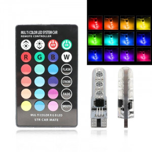 Set LED auto faruri T10 RGB 5050, 12V-W5W, telecomandă. Iluminare colorată și personalizată pentru mașină. Instalare ușoară și control simplu prin telecomandă.