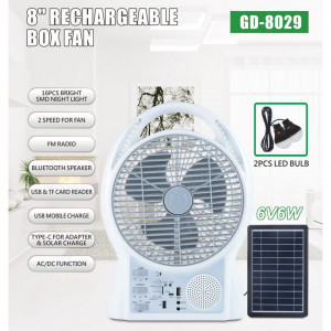 Ventilator reîncărcabil cu panou solar și FM radio integrat