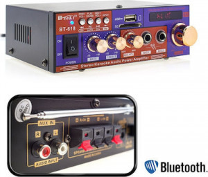 Amplificator audio bluetooth, USB, SD, 220v, 12V, Radio FM, telecomanda, BT-618
