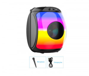 Boxa portabila bluetooth, MP3, lumini disco, 10W, bass, MicroSD, radio FM, AUX, intrare USB, microfon karaoke, display LED RGB, acumulator, ZQS-1438, negru