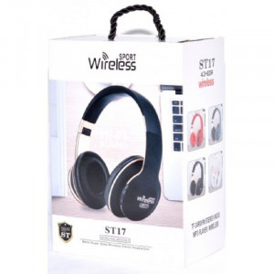 Casti Audio wireless Bluetooth Sport ST17, On Ear, Bass, cu Radio FM, Mp3, Card, Negru. 