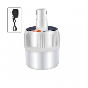 Lampa portabila tip bec cu incarcare la retea si solara, 5 moduri de iluminare, indicator lumina baterie, alb rece