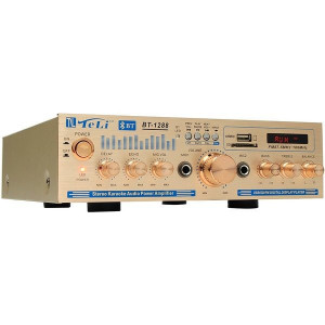 Amplificator BT-1288 cu Bluetooth, USB, SD Card , 2 intrari microfon, Bass, RADIO FM, AUX, Karaoke, Auriu