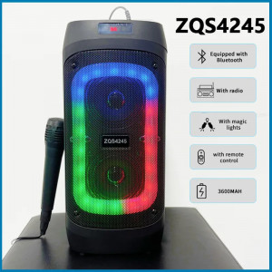 Boxa portabila cu microfon, bluetooth, mp3, radio FM, Card TF, AUX, Afisaj LED, microfon, telecomanda, LED RGB - ZQS-4245