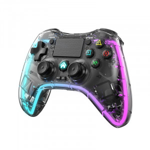 Controller ps4 wireless, compatibil PS5, PS3, Nintendo Switch, TV, PC, Android, IOS, RGB, transparent