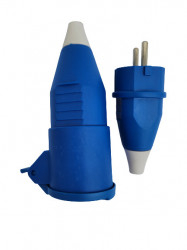 Stecher schuko, iesire spate, plastic, 16 A, albastru