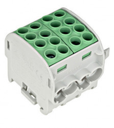 Clemă derivaţie, 35mm², 4 intrări-4 ieşiri, galben/verde Schrack