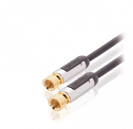 Cablu profesional 5m, conector F tata-tata , placat aur 24K, mufa metal, Profigold