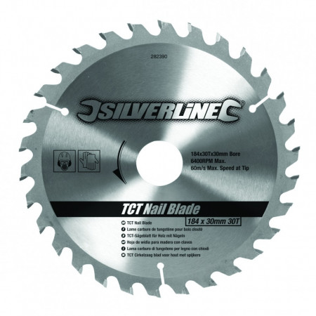 Disc circular TCT 30T0 ° , 30 dinti , 184 mm x 30 mm , Silverline TCT Nail Blade 30T