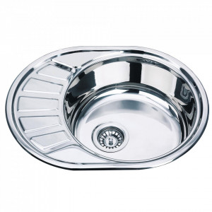 Chiuveta Fabiano, inox de 0,6mm, 570x450mm, sifon diametru mare inclus, cuva 160mm, cuva pe dreapta, Lucios