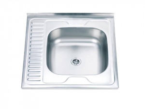 Chiuveta Fabiano, inox de 0,6mm, 600x600mm, sifon diametru mare inclus, cuva 160mm, cuva pe dreapta, Lucios