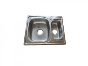 Chiuveta profesionala, inox de 0,8mm, 630x500mm, sifon diametru mare inclus, 2 cuve , cuva mare pe stanga, satinat, Fabiano
