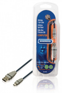 Cablu USB mini 5 pini tata - USB tata, cablu 100% cupru, 3m, Bandridge
