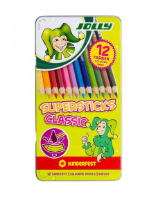 Set 12 creioane colorate ,12 culori, cutie metalica, Jolly
